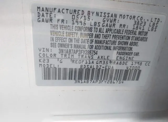 3N1AB7AP3FY286754 2015 2015 Nissan Sentra- SV 9