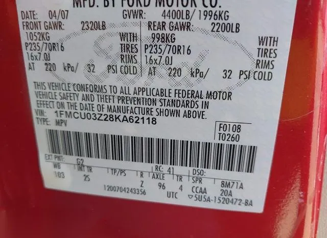 1FMCU03Z28KA62118 2008 2008 Ford Escape- Xlt 9