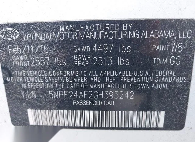 5NPE24AF2GH395242 2016 2016 Hyundai Sonata- SE 9