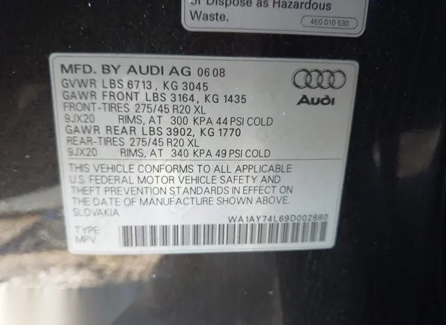 WA1AY74L69D002880 2009 2009 Audi Q7- 3-6 5 Passenger/3-6 Pr 9