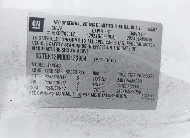 3GTEK13M08G133904 2008 2008 GMC Sierra- 1500 Sle1 9