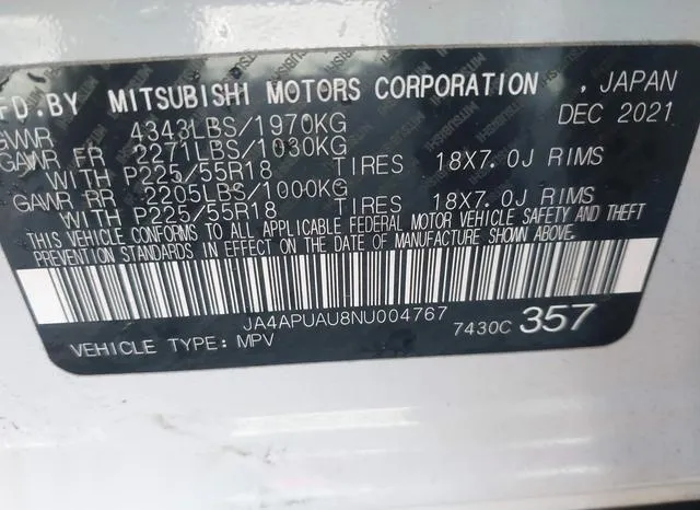 JA4APUAU8NU004767 2022 2022 Mitsubishi Outlander- Sport 2-0 9