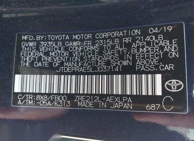 JTDEPRAE5LJ037141 2020 2020 Toyota Corolla- LE 9