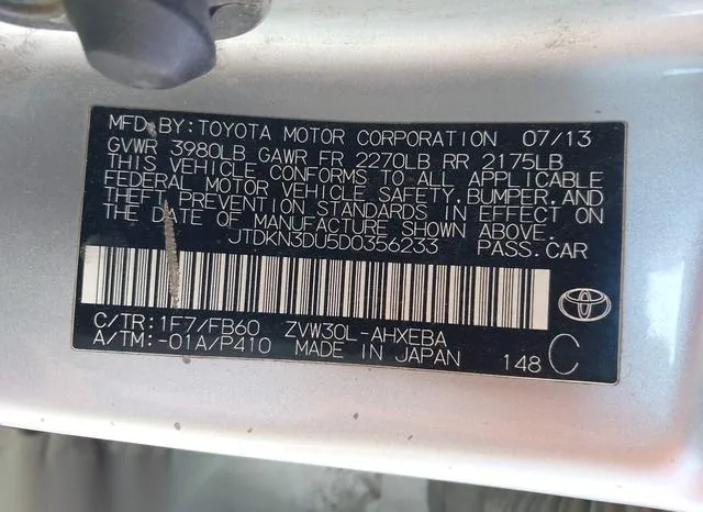 JTDKN3DU5D0356233 2013 2013 Toyota Prius- Two 9