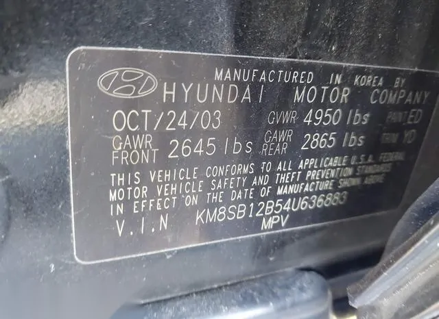 KM8SB12B54U636883 2004 2004 Hyundai Santa Fe 9