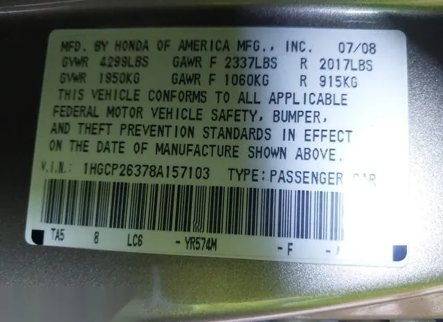 1HGCP26378A157103 2008 2008 Honda Accord- 2-4 LX 9