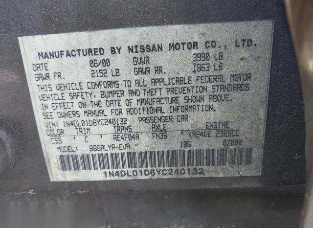 1N4DL01D6YC240132 2000 2000 Nissan Altima- Gle/Gxe/Se/Xe 9