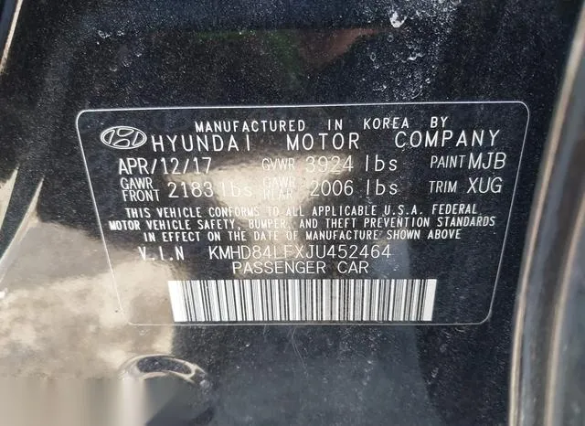 KMHD84LFXJU452464 2018 2018 Hyundai Elantra- Value Edition 9