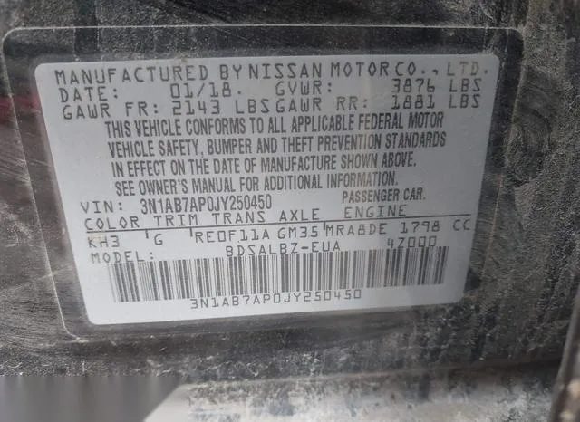 3N1AB7AP0JY250450 2018 2018 Nissan Sentra- S 9