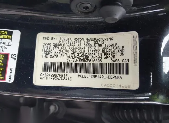 5YFBU4EE6CP016805 2012 2012 Toyota Corolla- LE 9