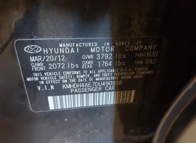 KMHDH4AE7DU490958 2013 2013 Hyundai Elantra- Gls -ulsan Plant- 9