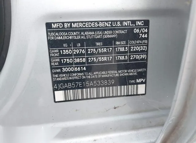 4JGAB57E15A533839 2005 2005 Mercedes-Benz ML 350- 4Matic 9