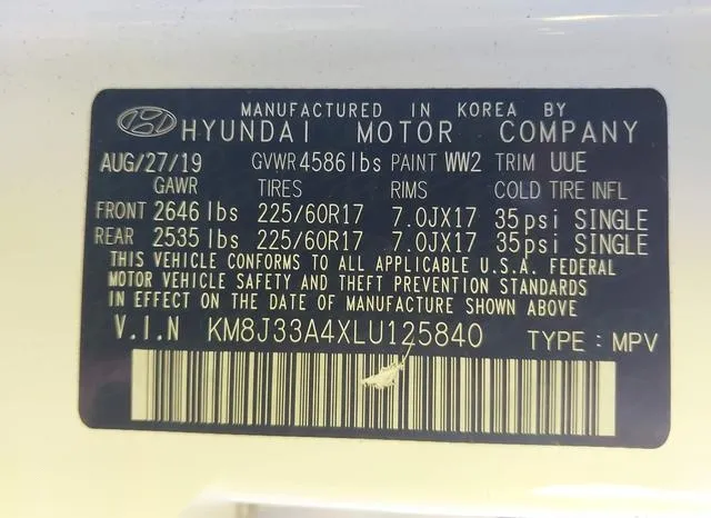 KM8J33A4XLU125840 2020 2020 Hyundai Tucson- Value 9