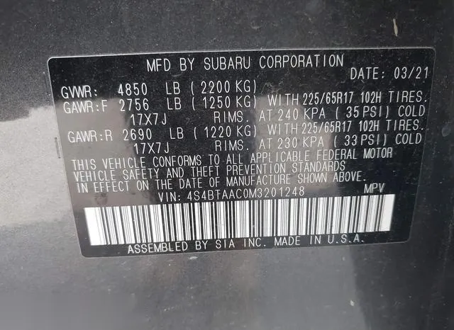 4S4BTAAC0M3201248 2021 2021 Subaru Outback 9