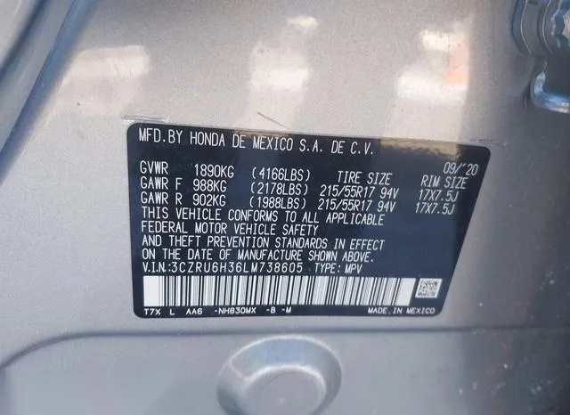 3CZRU6H36LM738605 2020 2020 Honda HR-V- Awd Lx 9