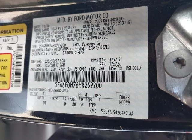 3FA6P0H76HR259200 2017 2017 Ford Fusion- SE 9