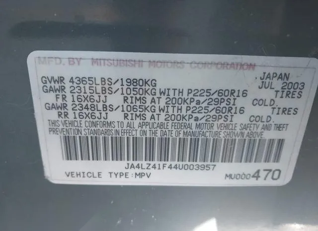 JA4LZ41F44U003957 2004 2004 Mitsubishi Outlander- Xls 9