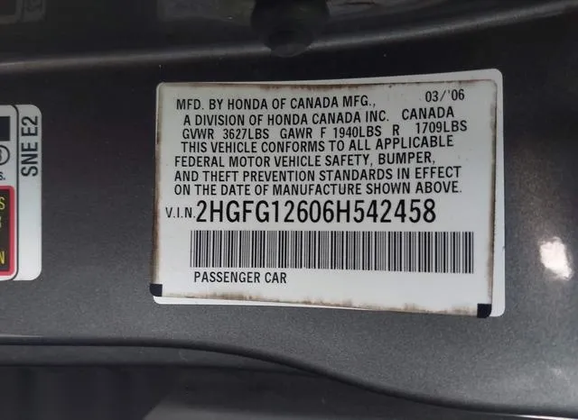 2HGFG12606H542458 2006 2006 Honda Civic- LX 9