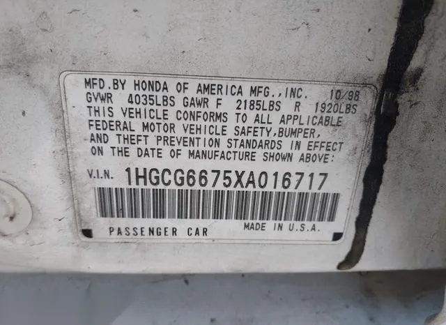 1HGCG6675XA016717 1999 1999 Honda Accord- EX 9