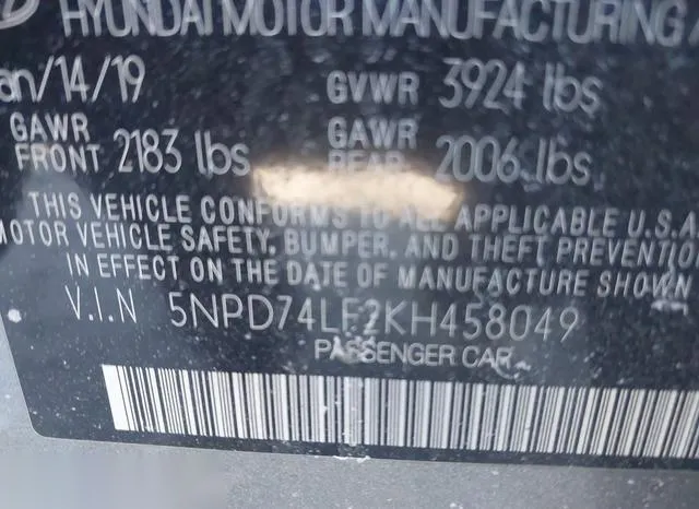 5NPD74LF2KH458049 2019 2019 Hyundai Elantra- SE 9