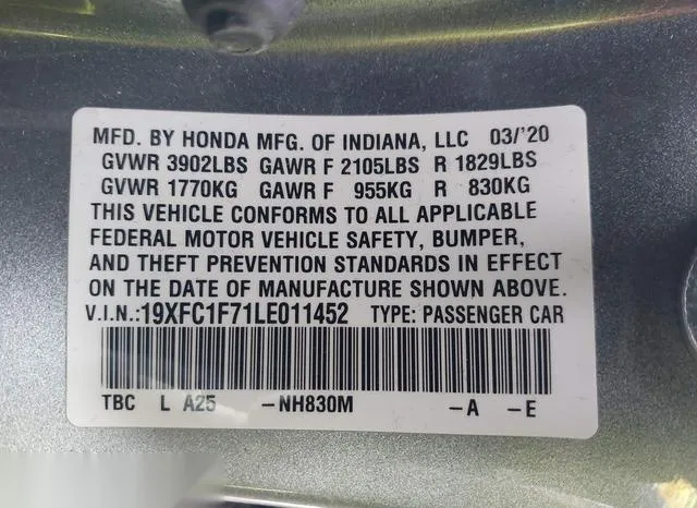 19XFC1F71LE011452 2020 2020 Honda Civic- Ex-L 9