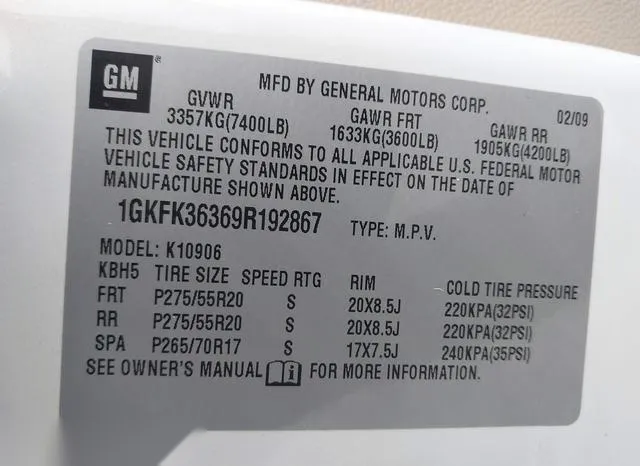 1GKFK36369R192867 2009 2009 GMC Yukon Xl 1500- Slt2 9