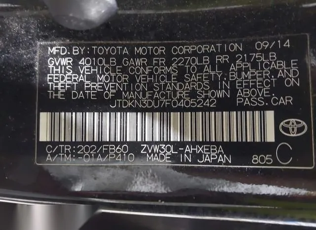 JTDKN3DU7F0405242 2015 2015 Toyota Prius- Two 9