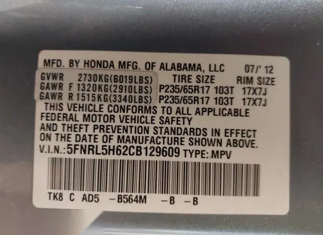 5FNRL5H62CB129609 2012 2012 Honda Odyssey- Ex-L 9