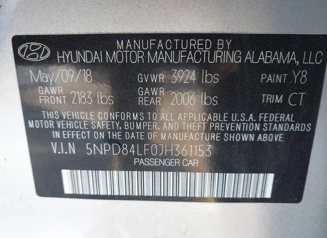 5NPD84LF0JH361153 2018 2018 Hyundai Elantra- Sel 9