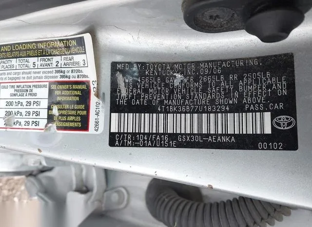 4T1BK36B77U183294 2007 2007 Toyota Avalon- XL 9