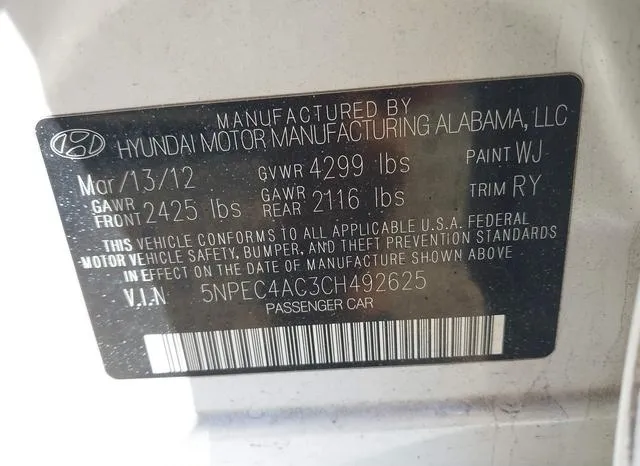 5NPEC4AC3CH492625 2012 2012 Hyundai Sonata- Limited 9