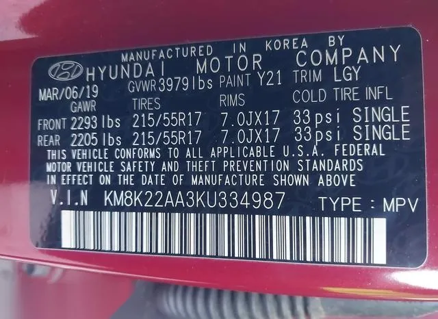 KM8K22AA3KU334987 2019 2019 Hyundai Kona- Sel 9