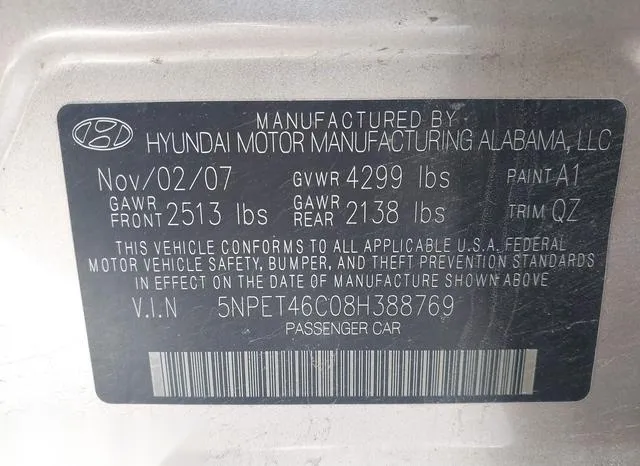 5NPET46C08H388769 2008 2008 Hyundai Sonata- Gls 9