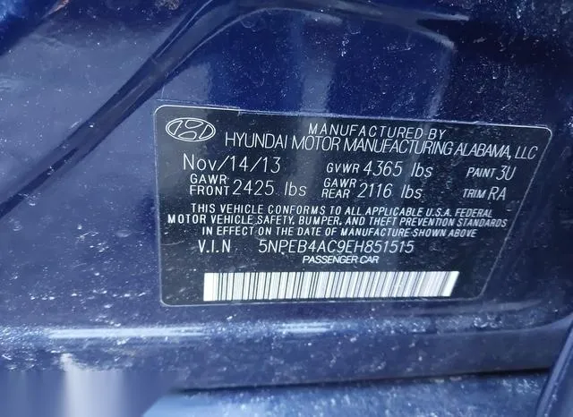 5NPEB4AC9EH851515 2014 2014 Hyundai Sonata- Gls 9