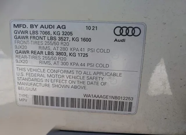 WA1AAAGE1NB012253 2022 2022 Audi E-Tron- Premium Quattro 9