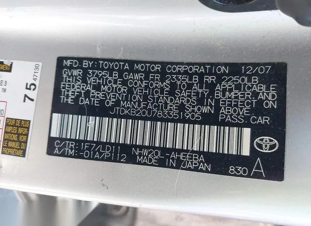 JTDKB20U783351905 2008 2008 Toyota Prius 9