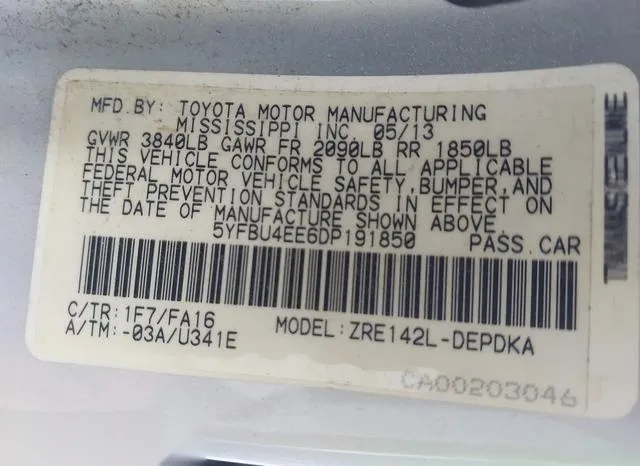 5YFBU4EE6DP191850 2013 2013 Toyota Corolla- L 9