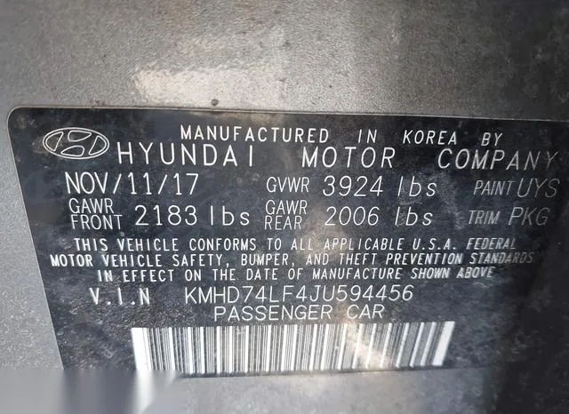 KMHD74LF4JU594456 2018 2018 Hyundai Elantra- SE 9