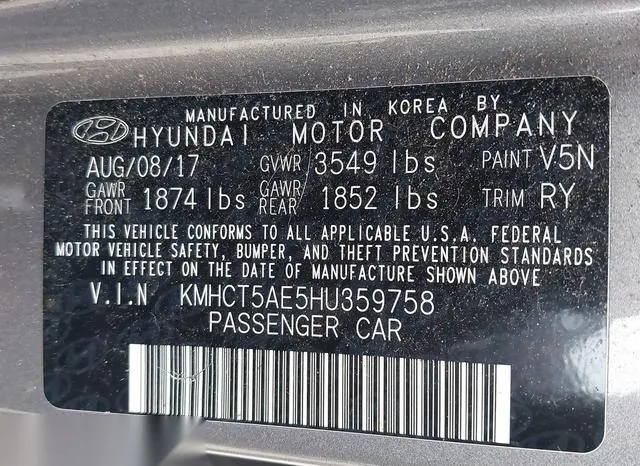 KMHCT5AE5HU359758 2017 2017 Hyundai Accent- SE 9