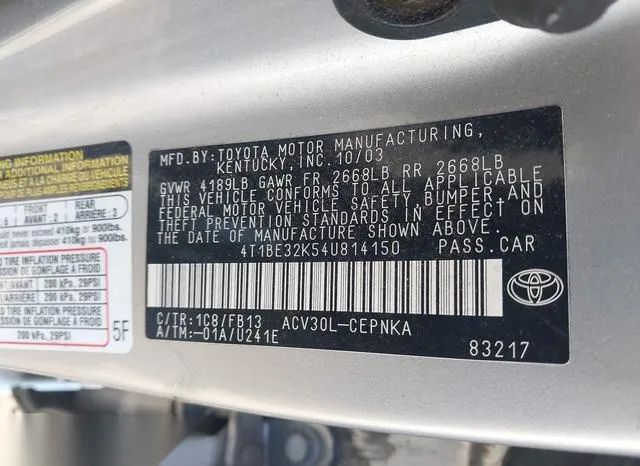 4T1BE32K54U814150 2004 2004 Toyota Camry- LE 9