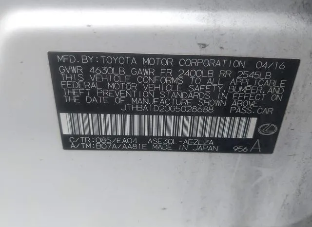 JTHBA1D20G5028688 2016 2016 Lexus IS- 200T 9