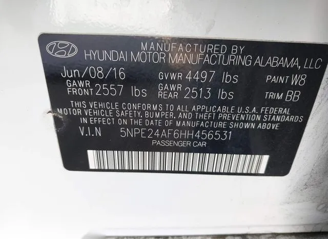 5NPE24AF6HH456531 2017 2017 Hyundai Sonata- SE 9