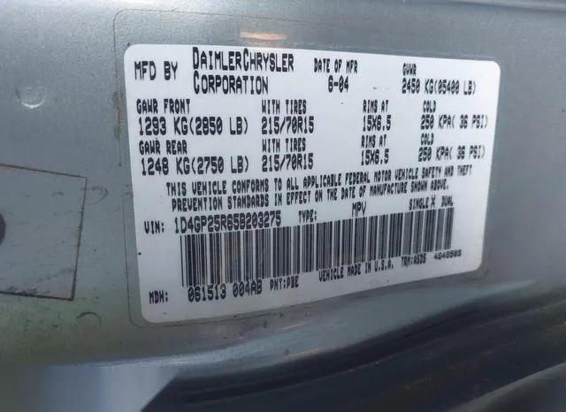 1D4GP25R65B203275 2005 2005 Dodge Caravan- SE 9