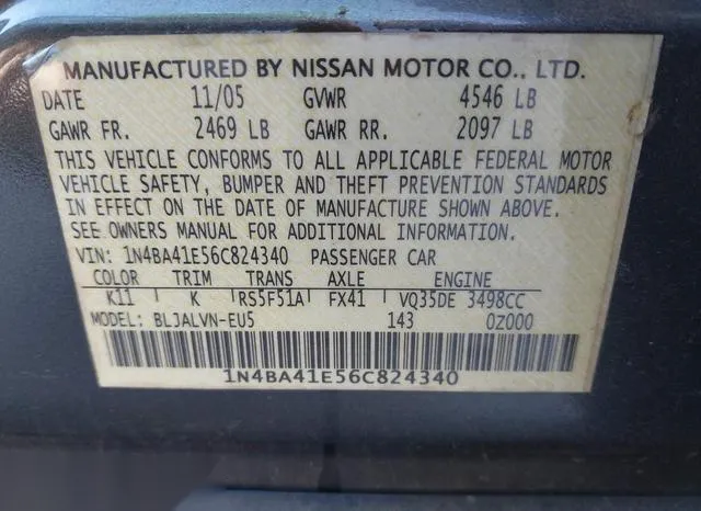 1N4BA41E56C824340 2006 2006 Nissan Maxima- 3-5 SE 9