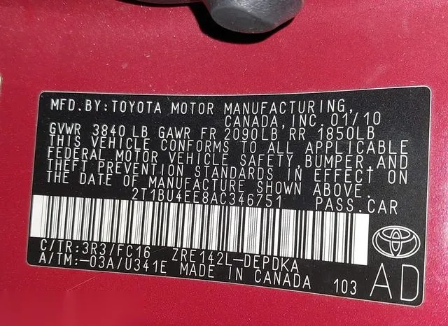 2T1BU4EE8AC346751 2010 2010 Toyota Corolla- LE 9