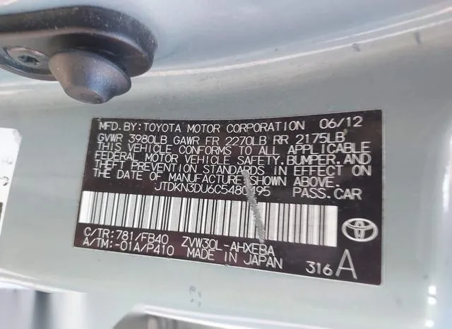 JTDKN3DU6C5480495 2012 2012 Toyota Prius- Three 9