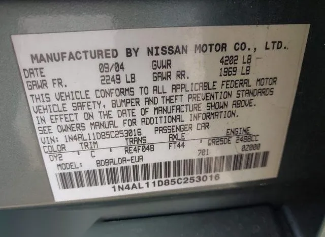 1N4AL11D85C253016 2005 2005 Nissan Altima- 2-5 S 9