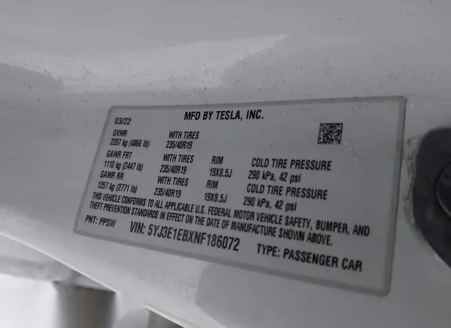 5YJ3E1EBXNF186072 2022 2022 Tesla Model 3- Long Range Dual 9