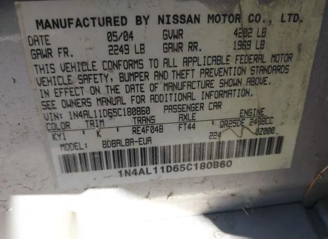 1N4AL11D65C180860 2005 2005 Nissan Altima- 2-5 S 9