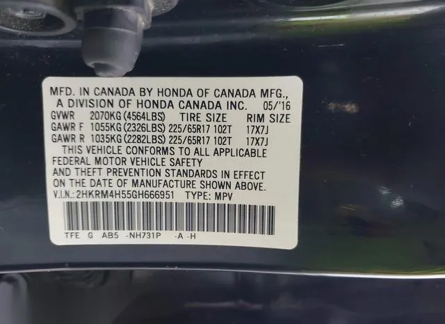 2HKRM4H55GH666951 2016 2016 Honda CR-V- EX 9